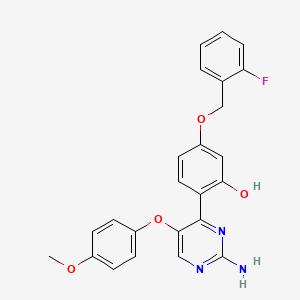 molecular formula C24H20FN3O4 B2719714 2-(2-Amino-5-(4-methoxyphenoxy)pyrimidin-4-yl)-5-((2-fluorobenzyl)oxy)phenol CAS No. 877808-61-2