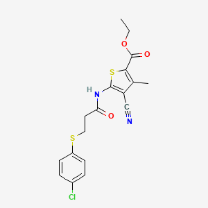molecular formula C18H17ClN2O3S2 B2719810 ethyl 5-{3-[(4-chlorophenyl)sulfanyl]propanamido}-4-cyano-3-methylthiophene-2-carboxylate CAS No. 896325-59-0