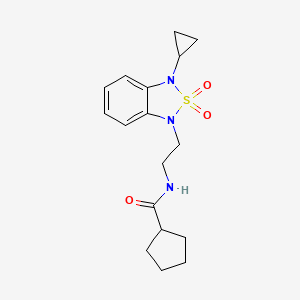 molecular formula C17H23N3O3S B2719843 N-[2-(3-cyclopropyl-2,2-dioxo-1,3-dihydro-2lambda6,1,3-benzothiadiazol-1-yl)ethyl]cyclopentanecarboxamide CAS No. 2097896-79-0