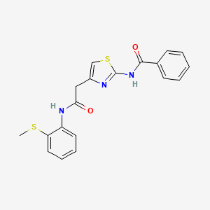 molecular formula C19H17N3O2S2 B2719890 N-(4-(2-((2-(methylthio)phenyl)amino)-2-oxoethyl)thiazol-2-yl)benzamide CAS No. 921582-85-6