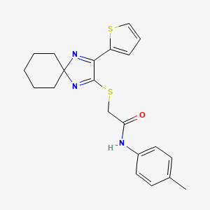 molecular formula C21H23N3OS2 B2719902 N-(4-methylphenyl)-2-{[3-(thiophen-2-yl)-1,4-diazaspiro[4.5]deca-1,3-dien-2-yl]sulfanyl}acetamide CAS No. 1223832-86-7