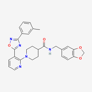 molecular formula C28H27N5O4 B2719924 N-[(2H-1,3-benzodioxol-5-yl)methyl]-1-{3-[3-(3-methylphenyl)-1,2,4-oxadiazol-5-yl]pyridin-2-yl}piperidine-4-carboxamide CAS No. 1189920-90-8
