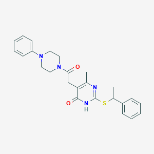 molecular formula C25H28N4O2S B2719976 6-methyl-5-(2-oxo-2-(4-phenylpiperazin-1-yl)ethyl)-2-((1-phenylethyl)thio)pyrimidin-4(3H)-one CAS No. 1105245-77-9