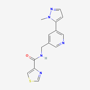 molecular formula C14H13N5OS B2719992 N-((5-(1-methyl-1H-pyrazol-5-yl)pyridin-3-yl)methyl)thiazole-4-carboxamide CAS No. 2034560-07-9