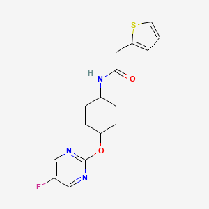 molecular formula C16H18FN3O2S B2719998 N-((1r,4r)-4-((5-fluoropyrimidin-2-yl)oxy)cyclohexyl)-2-(thiophen-2-yl)acetamide CAS No. 2034249-78-8