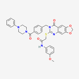 molecular formula C36H33N5O6S B2720002 N-(3-methoxyphenyl)-2-[(8-oxo-7-{[4-(4-phenylpiperazine-1-carbonyl)phenyl]methyl}-2H,7H,8H-[1,3]dioxolo[4,5-g]quinazolin-6-yl)sulfanyl]acetamide CAS No. 689759-84-0