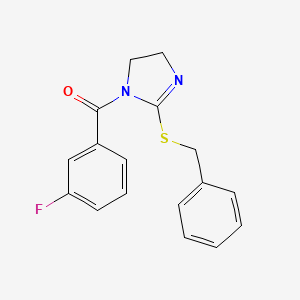 molecular formula C17H15FN2OS B2720119 (2-(benzylthio)-4,5-dihydro-1H-imidazol-1-yl)(3-fluorophenyl)methanone CAS No. 851863-90-6