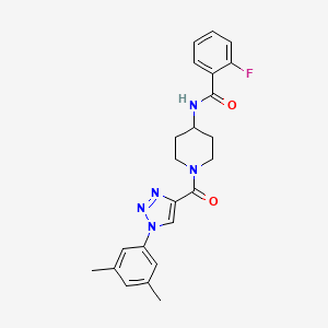 molecular formula C23H24FN5O2 B2720273 N-(1-(1-(3,5-dimethylphenyl)-1H-1,2,3-triazole-4-carbonyl)piperidin-4-yl)-2-fluorobenzamide CAS No. 1251591-89-5