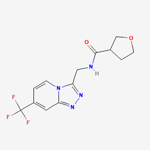 molecular formula C13H13F3N4O2 B2720335 N-{[7-(trifluoromethyl)-[1,2,4]triazolo[4,3-a]pyridin-3-yl]methyl}oxolane-3-carboxamide CAS No. 1904303-36-1
