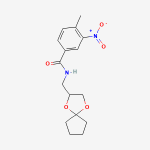 molecular formula C16H20N2O5 B2720432 N-(1,4-dioxaspiro[4.4]nonan-2-ylmethyl)-4-methyl-3-nitrobenzamide CAS No. 899962-84-6