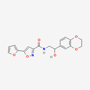 molecular formula C18H16N2O6 B2720435 N-[2-(2,3-dihydro-1,4-benzodioxin-6-yl)-2-hydroxyethyl]-5-(furan-2-yl)-1,2-oxazole-3-carboxamide CAS No. 2034242-44-7