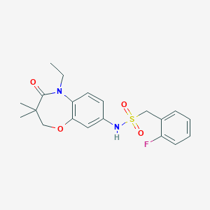 molecular formula C20H23FN2O4S B2720453 N-(5-ethyl-3,3-dimethyl-4-oxo-2,3,4,5-tetrahydro-1,5-benzoxazepin-8-yl)-1-(2-fluorophenyl)methanesulfonamide CAS No. 921996-24-9