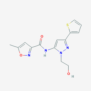 molecular formula C14H14N4O3S B2720503 N-(1-(2-hydroxyethyl)-3-(thiophen-2-yl)-1H-pyrazol-5-yl)-5-methylisoxazole-3-carboxamide CAS No. 1219901-58-2