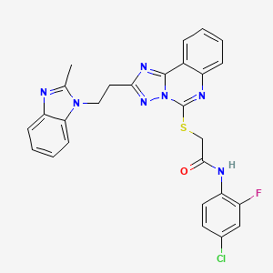 molecular formula C27H21ClFN7OS B2720721 N-(4-chloro-2-fluorophenyl)-2-({2-[2-(2-methyl-1H-1,3-benzodiazol-1-yl)ethyl]-[1,2,4]triazolo[1,5-c]quinazolin-5-yl}sulfanyl)acetamide CAS No. 896798-31-5