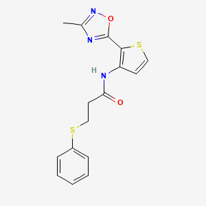 molecular formula C16H15N3O2S2 B2720774 N-(2-(3-methyl-1,2,4-oxadiazol-5-yl)thiophen-3-yl)-3-(phenylthio)propanamide CAS No. 1797597-73-9