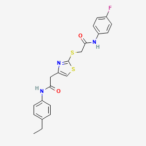 molecular formula C21H20FN3O2S2 B2720803 N-(4-ethylphenyl)-2-(2-((2-((4-fluorophenyl)amino)-2-oxoethyl)thio)thiazol-4-yl)acetamide CAS No. 941874-27-7