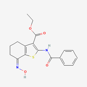 molecular formula C18H18N2O4S B2720851 ethyl (7Z)-7-(hydroxyimino)-2-[(phenylcarbonyl)amino]-4,5,6,7-tetrahydro-1-benzothiophene-3-carboxylate CAS No. 108940-08-5