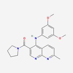 molecular formula C22H24N4O3 B2720853 N-(3,5-dimethoxyphenyl)-7-methyl-3-(pyrrolidine-1-carbonyl)-1,8-naphthyridin-4-amine CAS No. 1251693-31-8