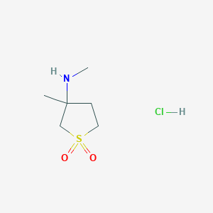 molecular formula C6H14ClNO2S B2720856 3-Methyl-3-(methylamino)tetrahydrothiophene 1,1-dioxide hydrochloride CAS No. 5553-29-7