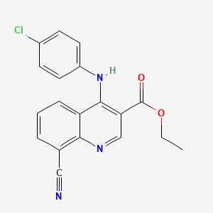 molecular formula C19H14ClN3O2 B2720874 Ethyl 4-[(4-chlorophenyl)amino]-8-cyanoquinoline-3-carboxylate CAS No. 955336-23-9