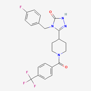 molecular formula C22H20F4N4O2 B2720910 4-(4-fluorobenzyl)-5-{1-[4-(trifluoromethyl)benzoyl]piperidin-4-yl}-2,4-dihydro-3H-1,2,4-triazol-3-one CAS No. 1775378-78-3