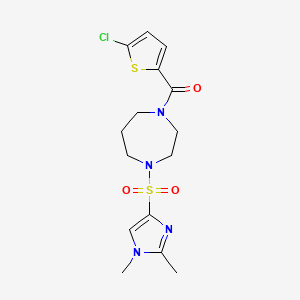 molecular formula C15H19ClN4O3S2 B2720914 (5-chlorothiophen-2-yl)(4-((1,2-dimethyl-1H-imidazol-4-yl)sulfonyl)-1,4-diazepan-1-yl)methanone CAS No. 1904145-17-0