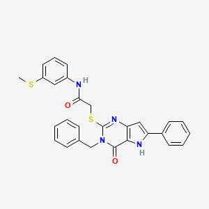 molecular formula C28H24N4O2S2 B2720926 2-((3-benzyl-4-oxo-6-phenyl-4,5-dihydro-3H-pyrrolo[3,2-d]pyrimidin-2-yl)thio)-N-(3-(methylthio)phenyl)acetamide CAS No. 1114915-87-5
