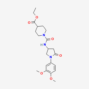 Ethyl 1-((1-(3,4-dimethoxyphenyl)-5-oxopyrrolidin-3-yl)carbamoyl)piperidine-4-carboxylate