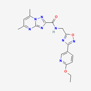 molecular formula C18H18N8O3 B2720947 N-((3-(6-ethoxypyridin-3-yl)-1,2,4-oxadiazol-5-yl)methyl)-5,7-dimethyl-[1,2,4]triazolo[1,5-a]pyrimidine-2-carboxamide CAS No. 2034507-22-5
