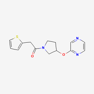 molecular formula C14H15N3O2S B2720992 1-(3-(Pyrazin-2-yloxy)pyrrolidin-1-yl)-2-(thiophen-2-yl)ethanone CAS No. 2034395-99-6