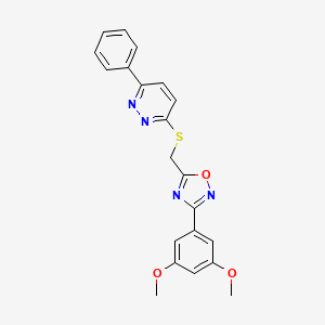 molecular formula C21H18N4O3S B2721002 3-(3,5-Dimethoxyphenyl)-5-(((6-phenylpyridazin-3-yl)thio)methyl)-1,2,4-oxadiazole CAS No. 1111260-28-6
