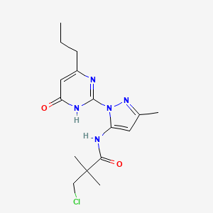 molecular formula C16H22ClN5O2 B2721016 3-chloro-2,2-dimethyl-N-(3-methyl-1-(6-oxo-4-propyl-1,6-dihydropyrimidin-2-yl)-1H-pyrazol-5-yl)propanamide CAS No. 1004254-12-9