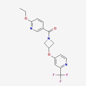 molecular formula C17H16F3N3O3 B2721025 (6-Ethoxypyridin-3-yl)-[3-[2-(trifluoromethyl)pyridin-4-yl]oxyazetidin-1-yl]methanone CAS No. 2415501-31-2