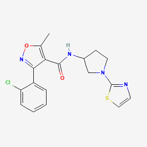molecular formula C18H17ClN4O2S B2721027 3-(2-chlorophenyl)-5-methyl-N-(1-(thiazol-2-yl)pyrrolidin-3-yl)isoxazole-4-carboxamide CAS No. 1797141-60-6
