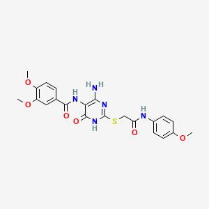 molecular formula C22H23N5O6S B2721030 N-(4-amino-2-((2-((4-methoxyphenyl)amino)-2-oxoethyl)thio)-6-oxo-1,6-dihydropyrimidin-5-yl)-3,4-dimethoxybenzamide CAS No. 868227-12-7
