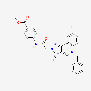molecular formula C28H23FN4O4 B2721077 ethyl 4-(2-{5-benzyl-8-fluoro-3-oxo-2H,3H,5H-pyrazolo[4,3-c]quinolin-2-yl}acetamido)benzoate CAS No. 931737-59-6