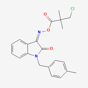 molecular formula C21H21ClN2O3 B2721078 3-{[(3-chloro-2,2-dimethylpropanoyl)oxy]imino}-1-(4-methylbenzyl)-1,3-dihydro-2H-indol-2-one CAS No. 303149-56-6