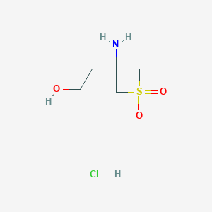 molecular formula C5H12ClNO3S B2721085 2-(3-Amino-1,1-dioxothietan-3-yl)ethanol;hydrochloride CAS No. 2243514-92-1