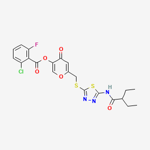 molecular formula C21H19ClFN3O5S2 B2721087 6-(((5-(2-ethylbutanamido)-1,3,4-thiadiazol-2-yl)thio)methyl)-4-oxo-4H-pyran-3-yl 2-chloro-6-fluorobenzoate CAS No. 877652-09-0