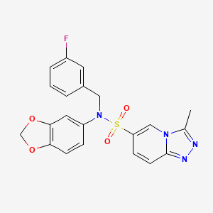molecular formula C21H17FN4O4S B2721114 N-(2H-1,3-benzodioxol-5-yl)-N-[(3-fluorophenyl)methyl]-3-methyl-[1,2,4]triazolo[4,3-a]pyridine-6-sulfonamide CAS No. 1251593-09-5
