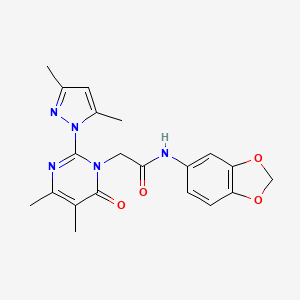 molecular formula C20H21N5O4 B2721199 N-(2H-1,3-benzodioxol-5-yl)-2-[2-(3,5-dimethyl-1H-pyrazol-1-yl)-4,5-dimethyl-6-oxo-1,6-dihydropyrimidin-1-yl]acetamide CAS No. 1002218-01-0