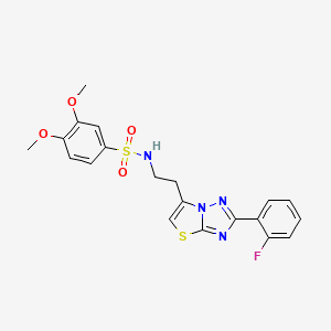 molecular formula C20H19FN4O4S2 B2721213 N-{2-[2-(2-fluorophenyl)-[1,2,4]triazolo[3,2-b][1,3]thiazol-6-yl]ethyl}-3,4-dimethoxybenzene-1-sulfonamide CAS No. 951449-08-4