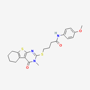 molecular formula C22H25N3O3S2 B2721221 N-(4-methoxyphenyl)-4-({4-methyl-3-oxo-8-thia-4,6-diazatricyclo[7.4.0.0^{2,7}]trideca-1(9),2(7),5-trien-5-yl}sulfanyl)butanamide CAS No. 637321-17-6