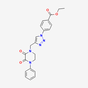molecular formula C22H19N5O4 B2721269 ethyl 4-{4-[(2,3-dioxo-4-phenyl-1,2,3,4-tetrahydropyrazin-1-yl)methyl]-1H-1,2,3-triazol-1-yl}benzoate CAS No. 2379948-66-8