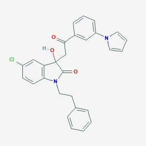 molecular formula C28H23ClN2O3 B272131 5-chloro-3-hydroxy-3-{2-oxo-2-[3-(1H-pyrrol-1-yl)phenyl]ethyl}-1-(2-phenylethyl)-1,3-dihydro-2H-indol-2-one 