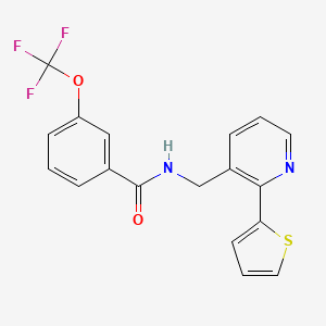 molecular formula C18H13F3N2O2S B2721354 N-((2-(thiophen-2-yl)pyridin-3-yl)methyl)-3-(trifluoromethoxy)benzamide CAS No. 2034207-57-1