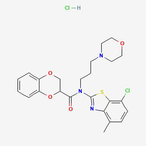 molecular formula C24H27Cl2N3O4S B2721389 N-(7-chloro-4-methylbenzo[d]thiazol-2-yl)-N-(3-morpholinopropyl)-2,3-dihydrobenzo[b][1,4]dioxine-2-carboxamide hydrochloride CAS No. 1216874-18-8