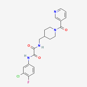 molecular formula C20H20ClFN4O3 B2721501 N1-(3-chloro-4-fluorophenyl)-N2-((1-nicotinoylpiperidin-4-yl)methyl)oxalamide CAS No. 1396712-83-6