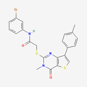 molecular formula C22H18BrN3O2S2 B2721504 N-(3-bromophenyl)-2-{[3-methyl-7-(4-methylphenyl)-4-oxo-3H,4H-thieno[3,2-d]pyrimidin-2-yl]sulfanyl}acetamide CAS No. 1111265-56-5