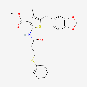 molecular formula C24H23NO5S2 B2721512 methyl 5-[(2H-1,3-benzodioxol-5-yl)methyl]-4-methyl-2-[3-(phenylsulfanyl)propanamido]thiophene-3-carboxylate CAS No. 476366-95-7